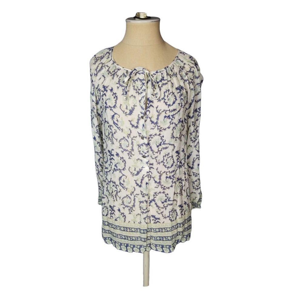 Lucky Brand Paisley Boho Tunic 3/4 button Size Small